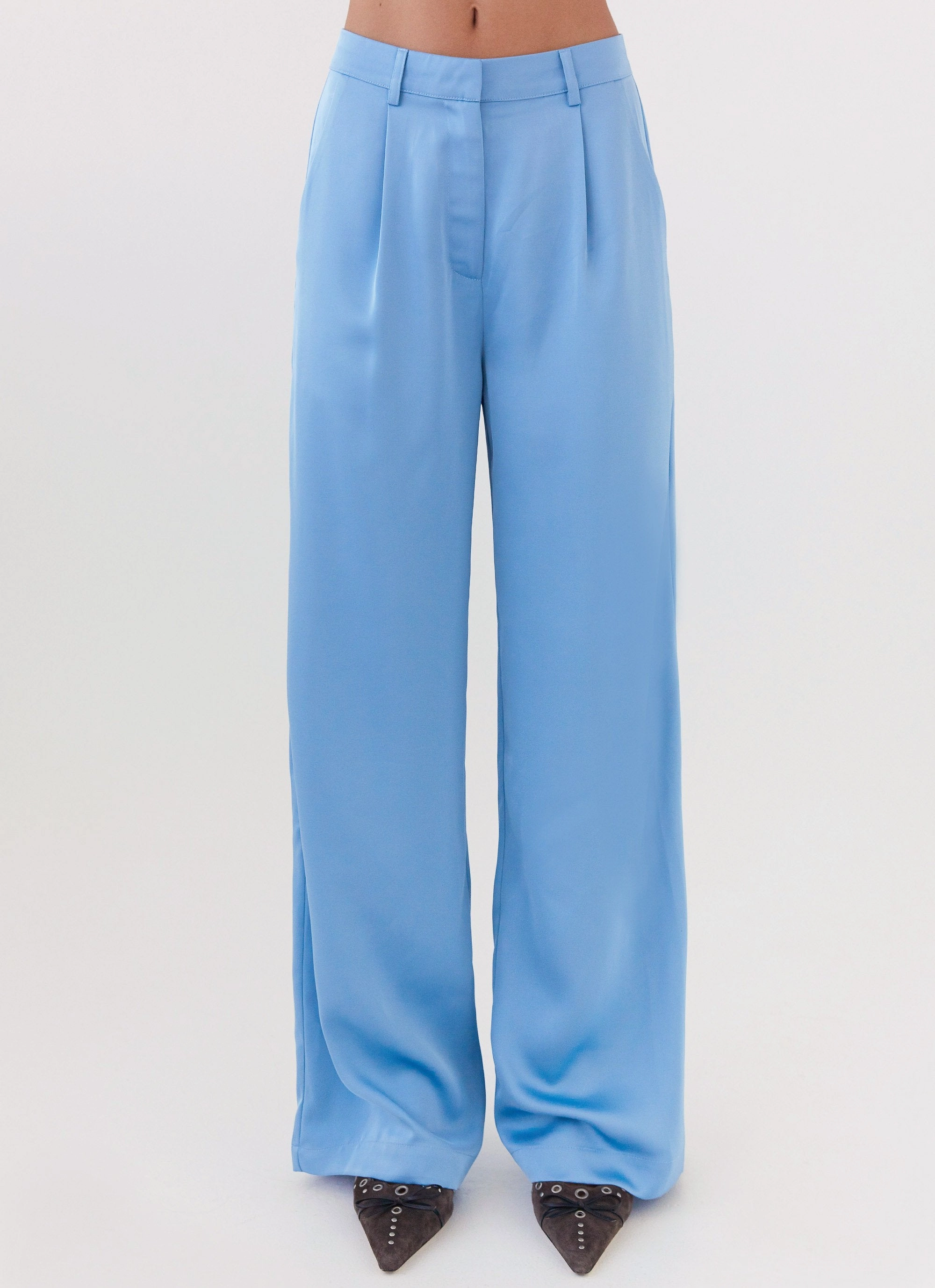 Brinkley Satin Pants - Blue Basic Fit Temperature Regulating