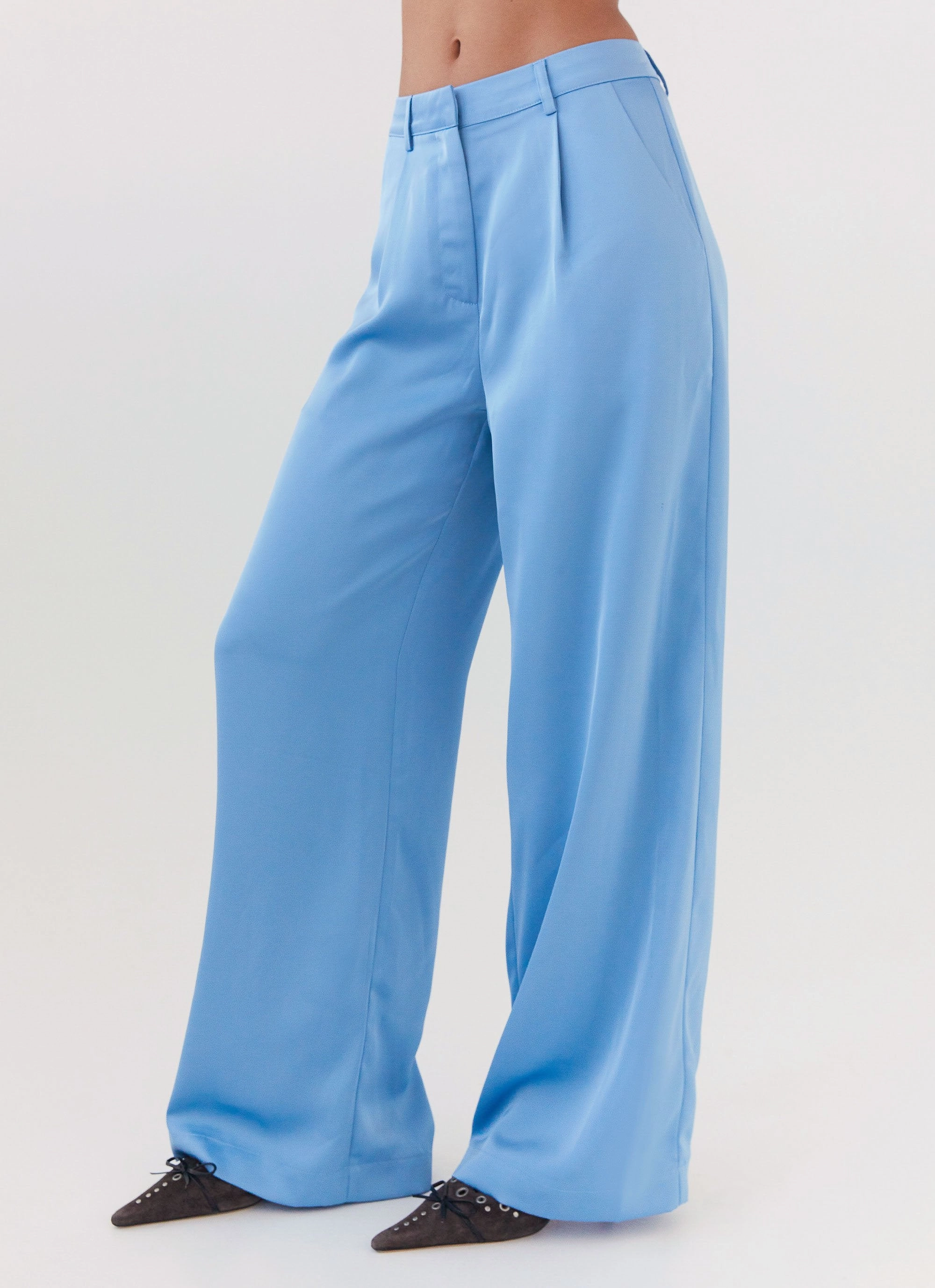 Contoured Silhouette Weekend Style Brinkley Satin Pants - Blue