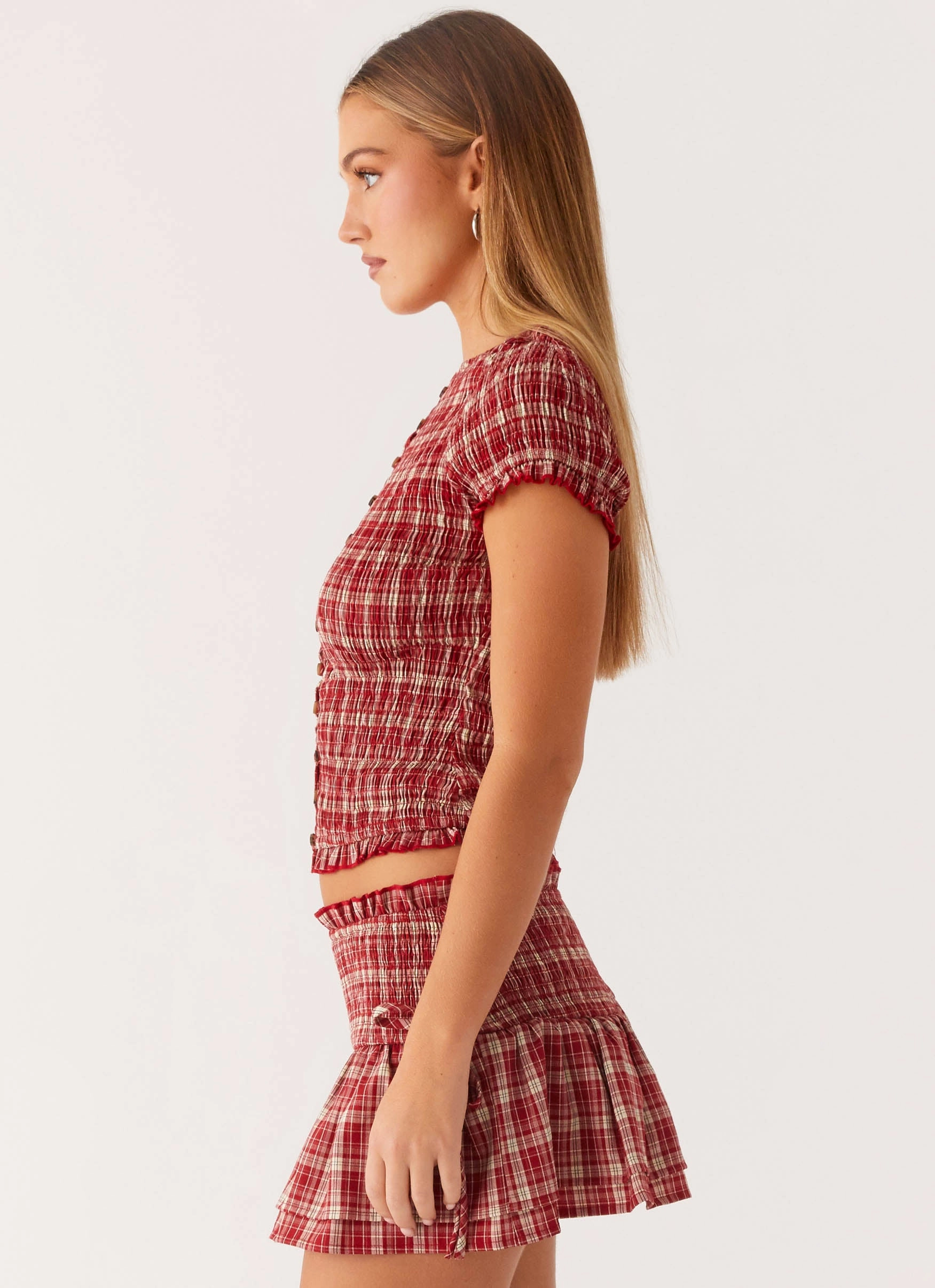 Lenore Button Top - Ruby Check Canvas Make DoubleLayeredHem