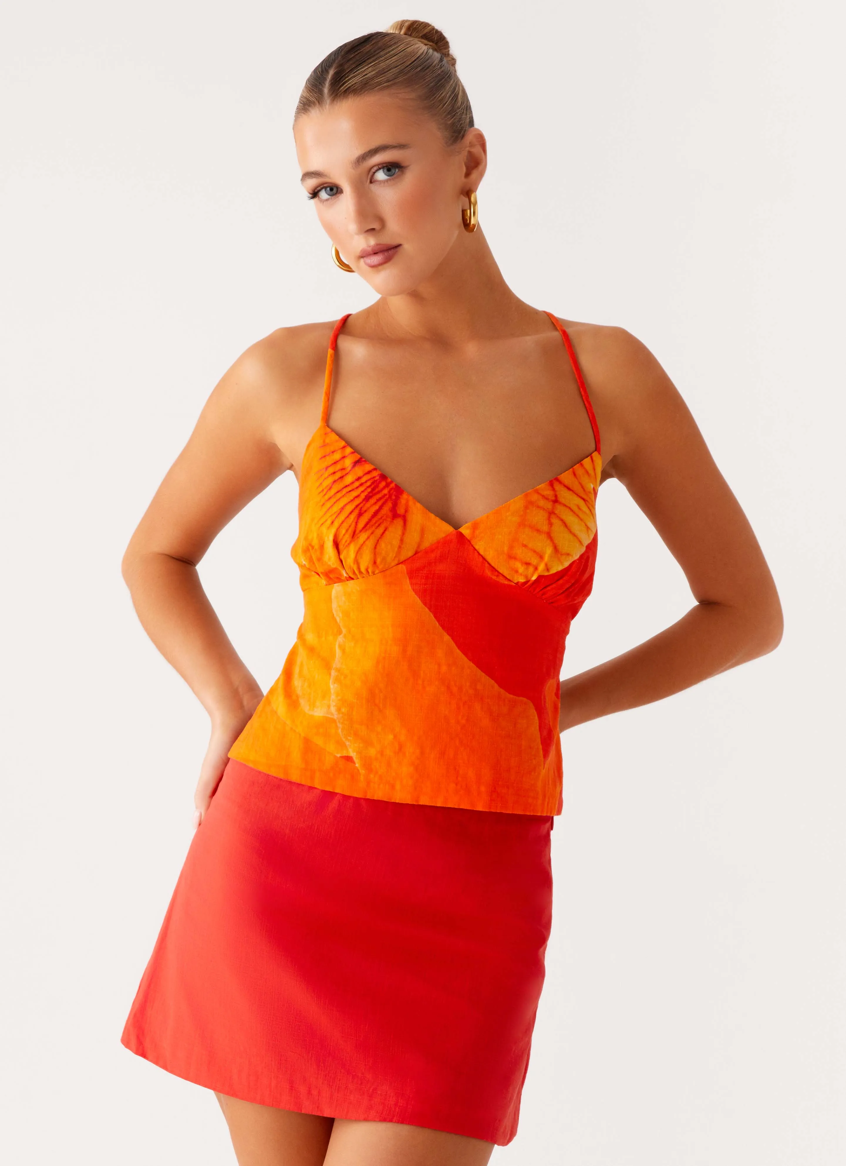 Sangria Top - Serene Orange ConvertibleCollar Quick Dry Performance