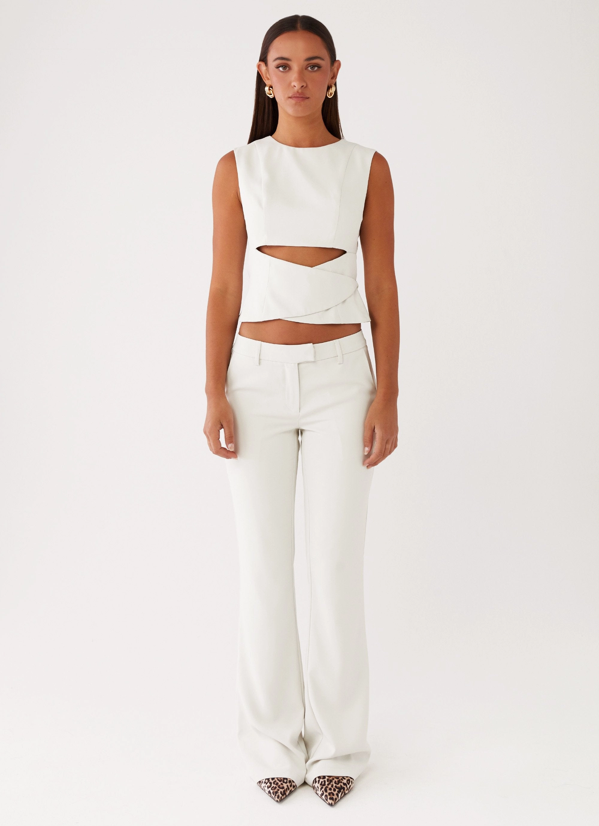 Basic Stretch Cyra Low Rise Slim Fit Pants - Ivory