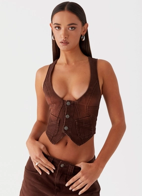 Flexible Fit Heading South Denim Vest - Brown