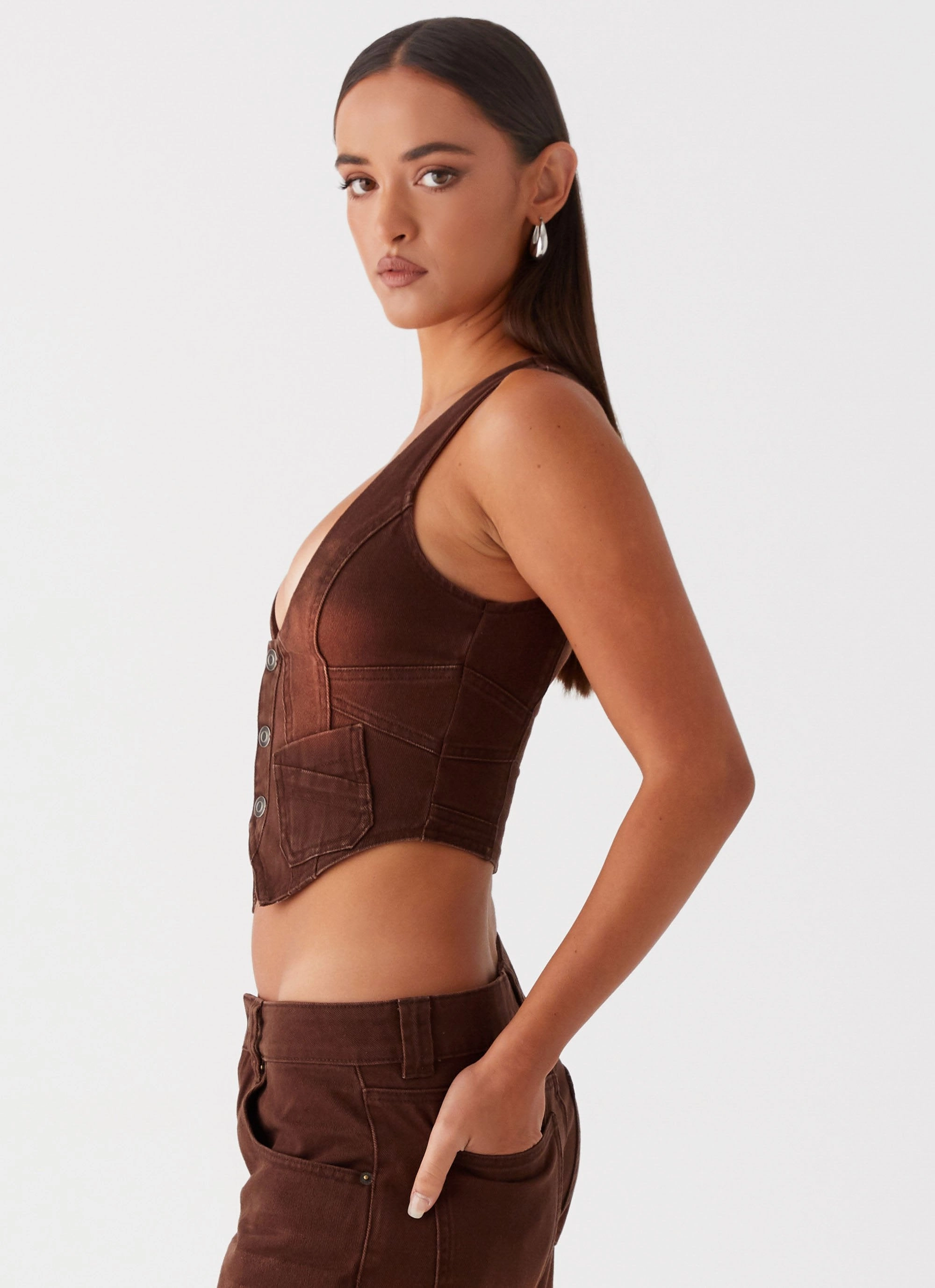 Heading South Denim Vest - Brown Eco Friendly Dyed Fabric