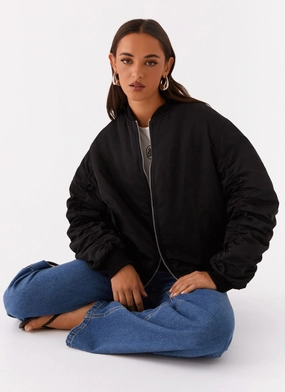 Snag Free Knit Gloss Free Texture Webster Bomber Jacket - Black