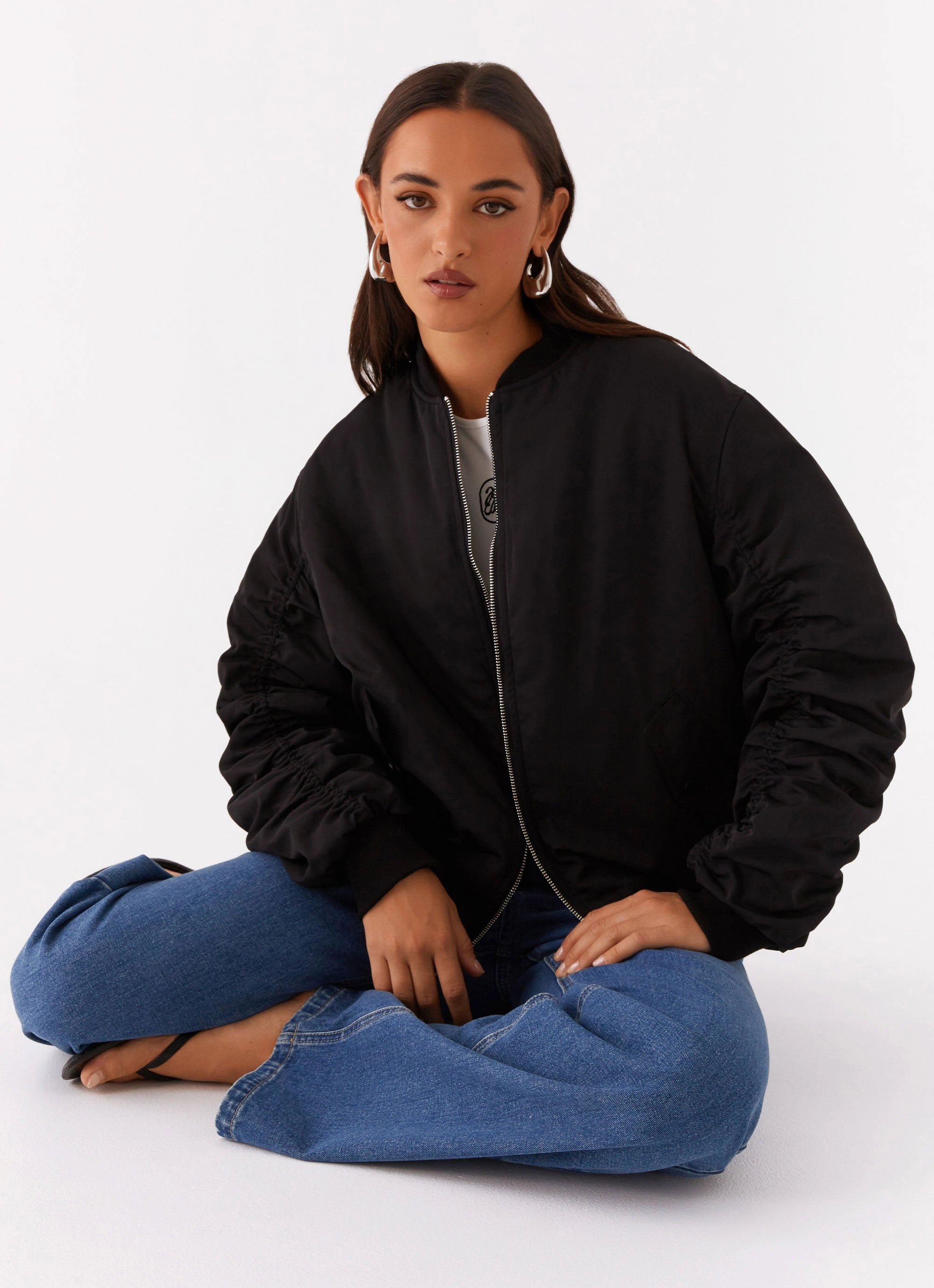 Snag Free Knit Gloss Free Texture Webster Bomber Jacket - Black