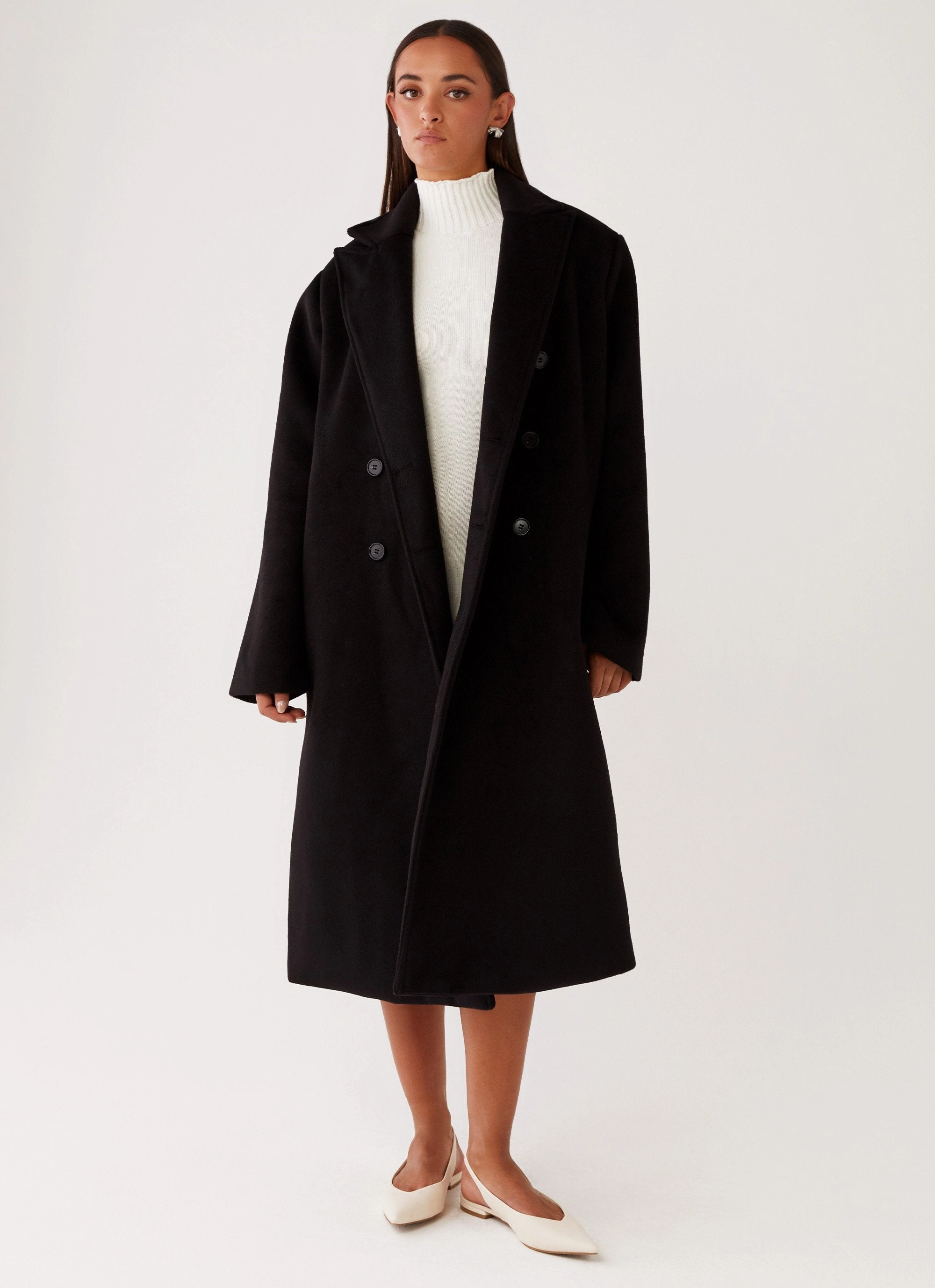 Stretchable Fabric Gianni Double Breast Coat - Black