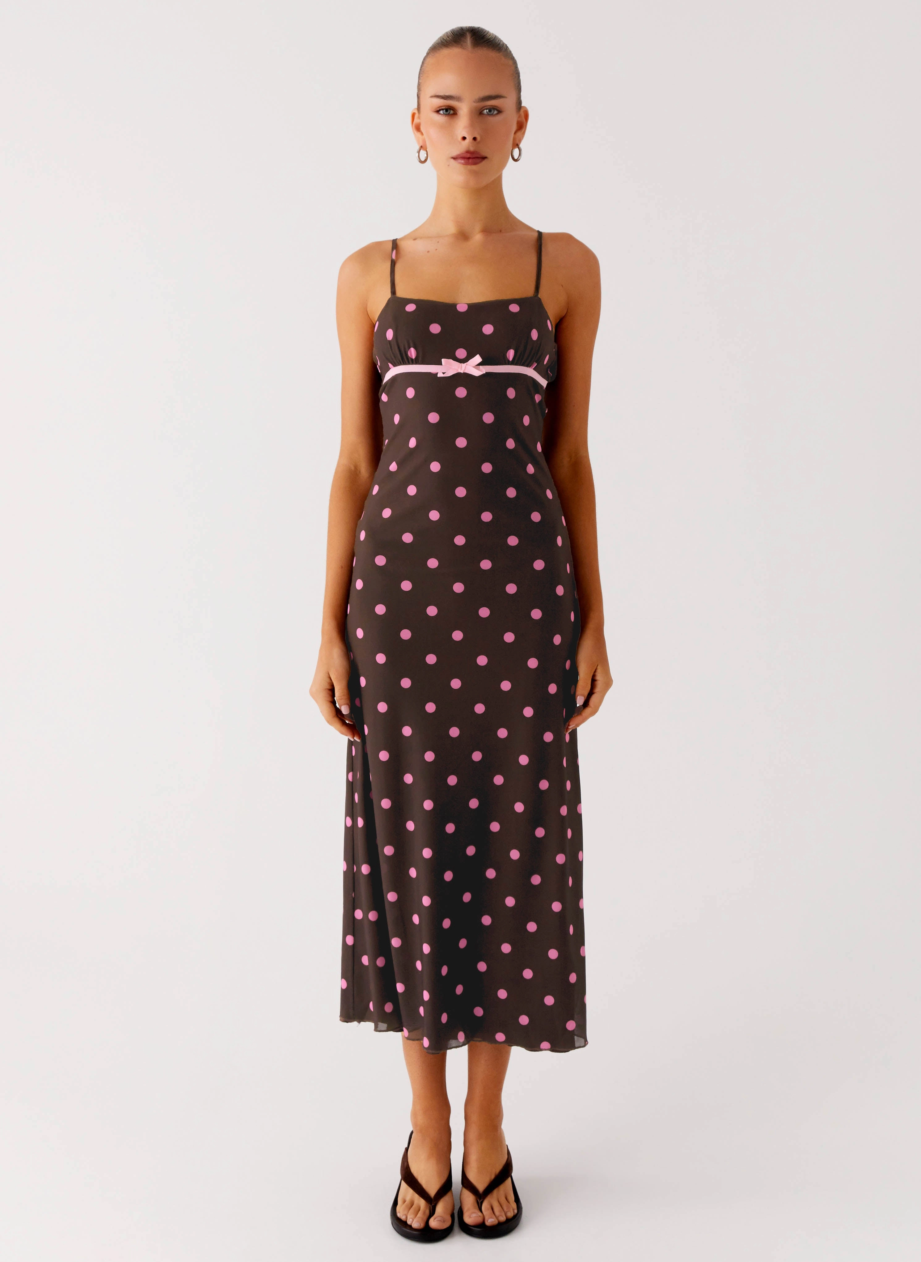 Natural Flow Latto Midi Dress - Chocolate Strawberry Dot