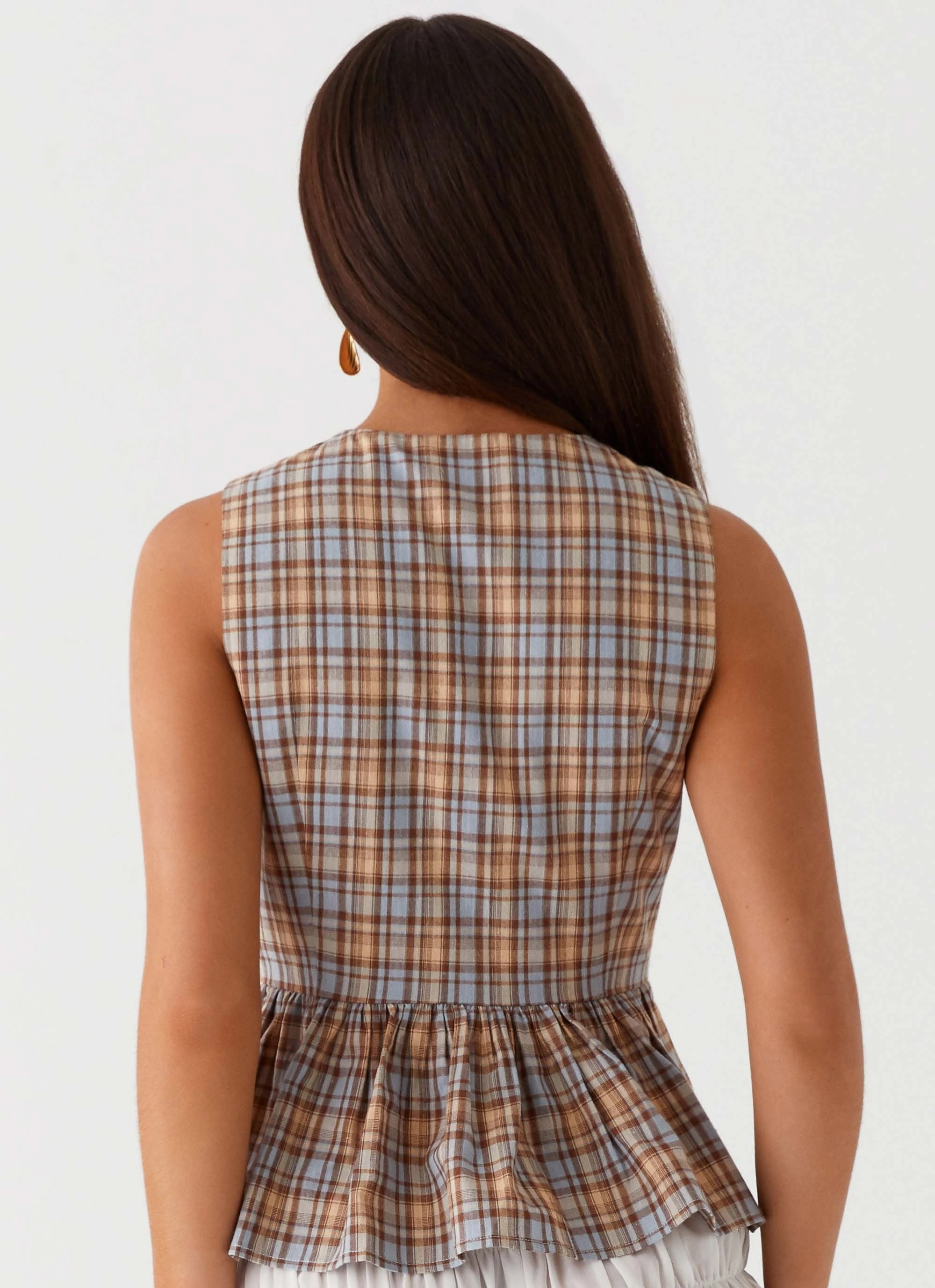 Cyrene Tie Top - Brown Check AntiStaticFinish