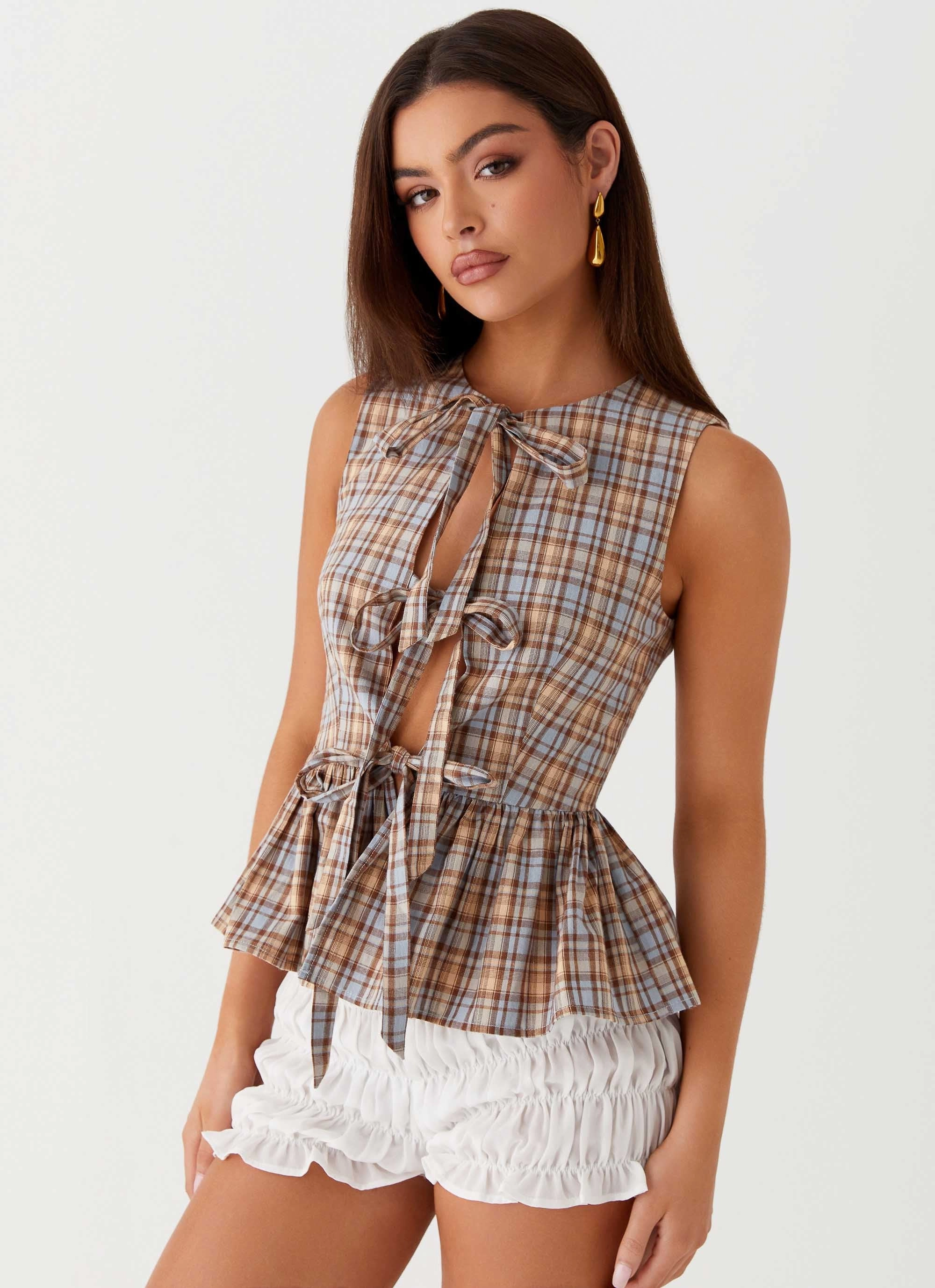 ThermalLining Cyrene Tie Top - Brown Check