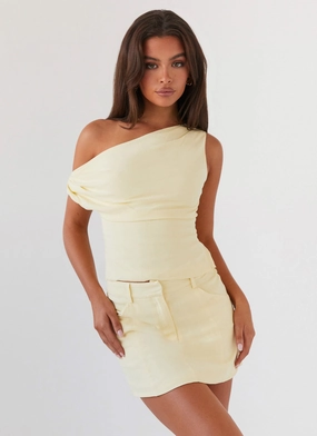 Marissa Linen One Shoulder Top - Yellow Fashion Statement