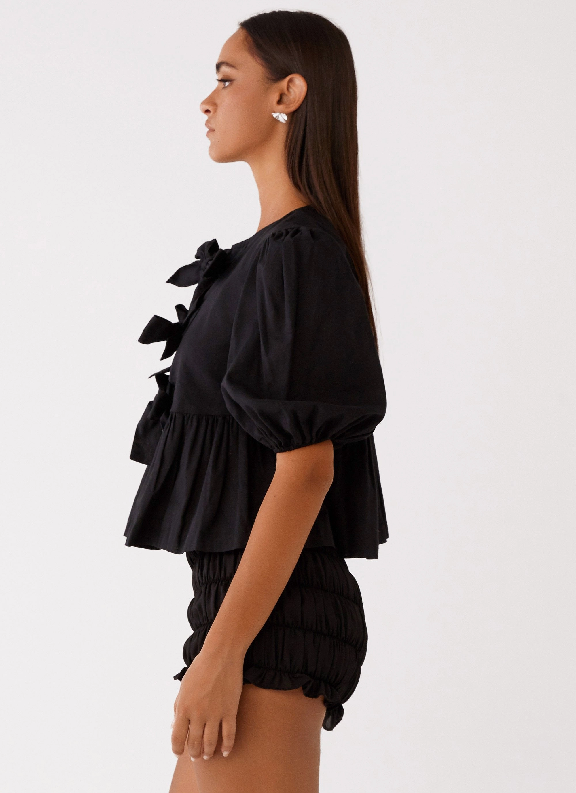 Western Wind Tie Top - Black Active Blouse