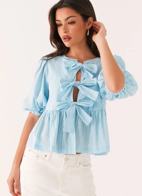 TailoredCut Western Wind Tie Top - Blue