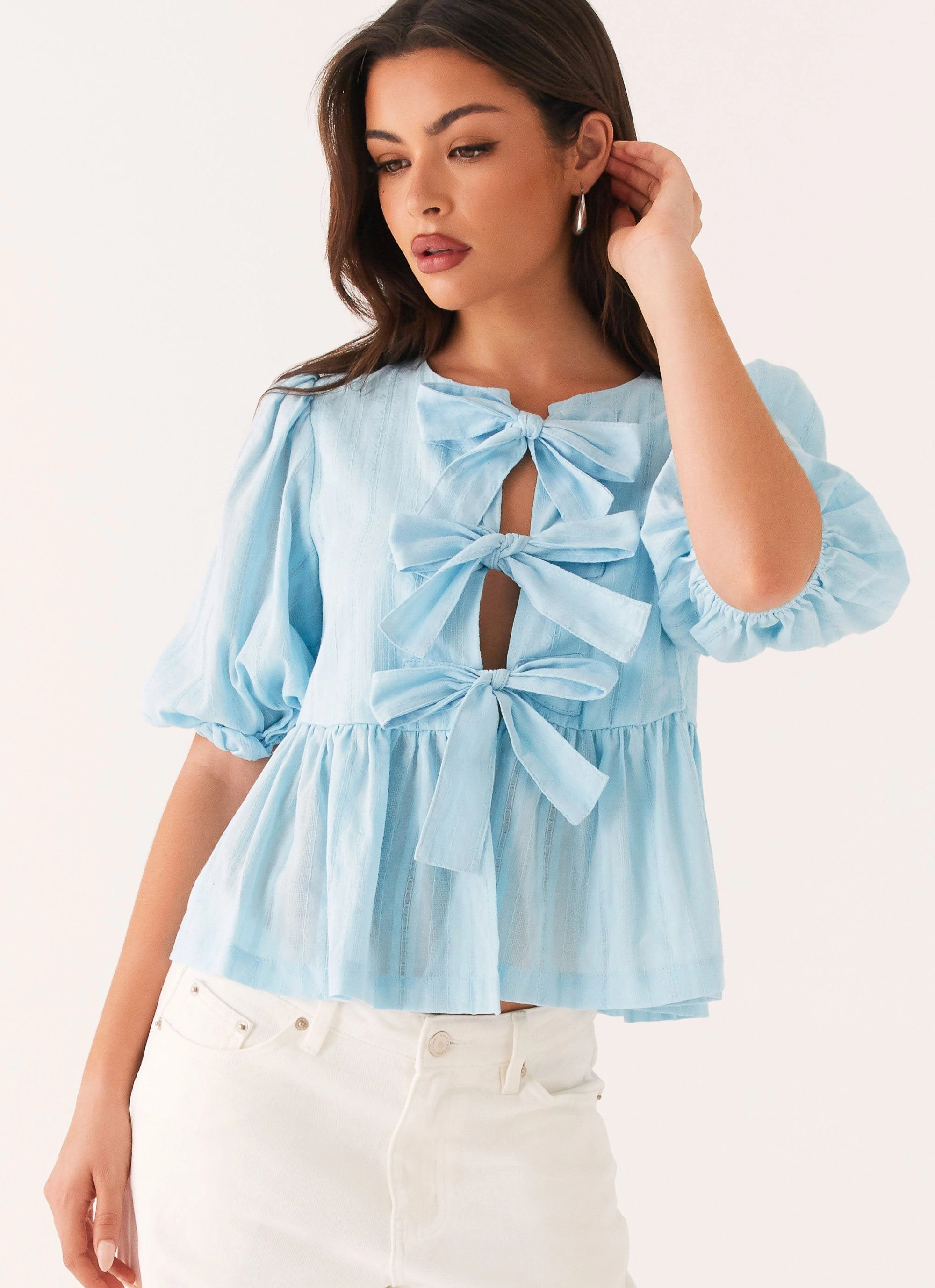TailoredCut Western Wind Tie Top - Blue