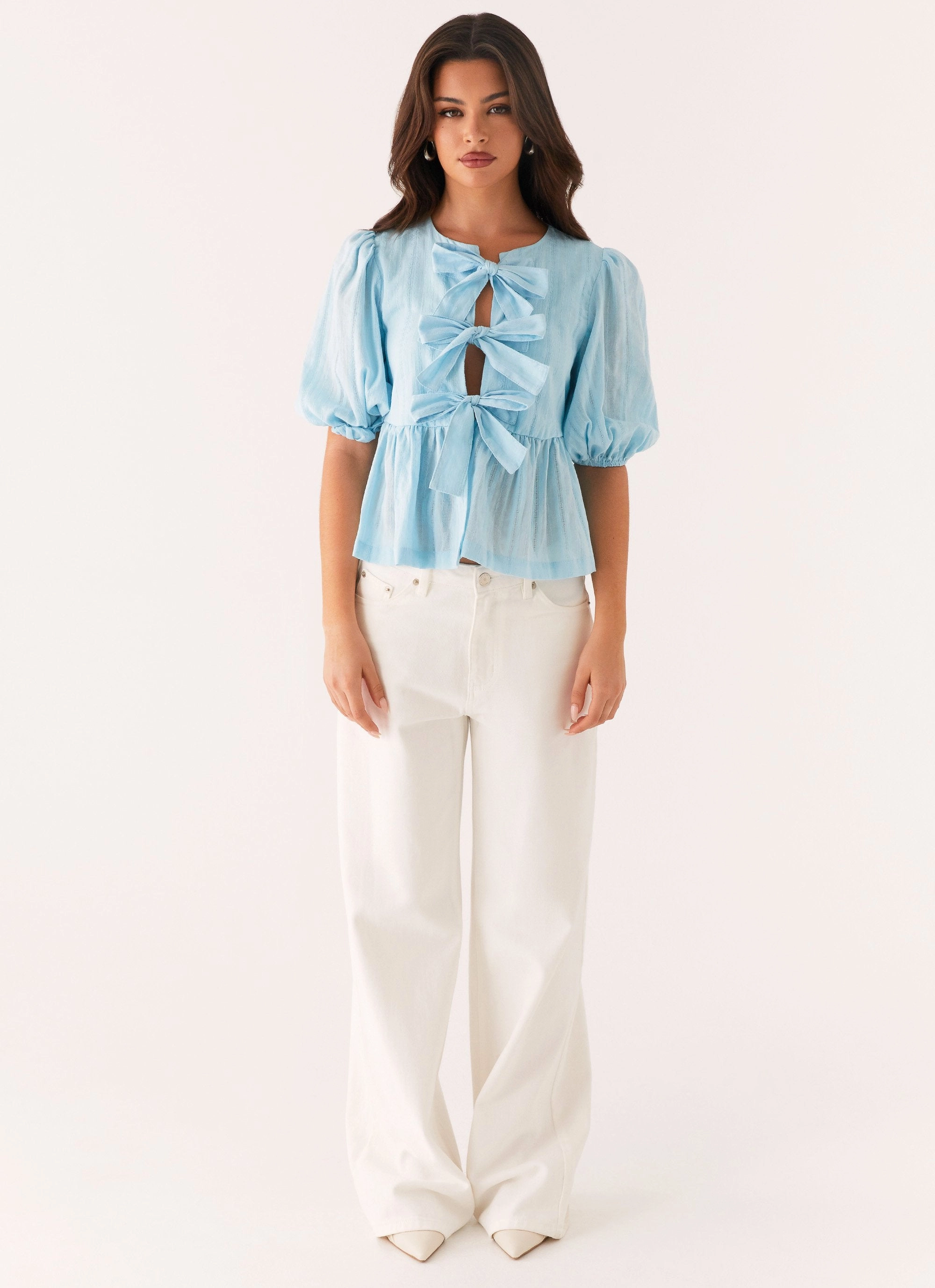 Western Wind Tie Top - Blue Fashion Blouse