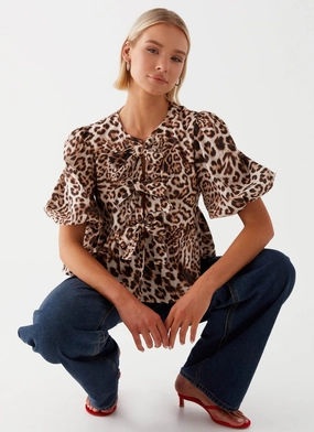 Western Wind Tie Top - Leopard Organic Cotton Fiber Ventilated Mesh Panels