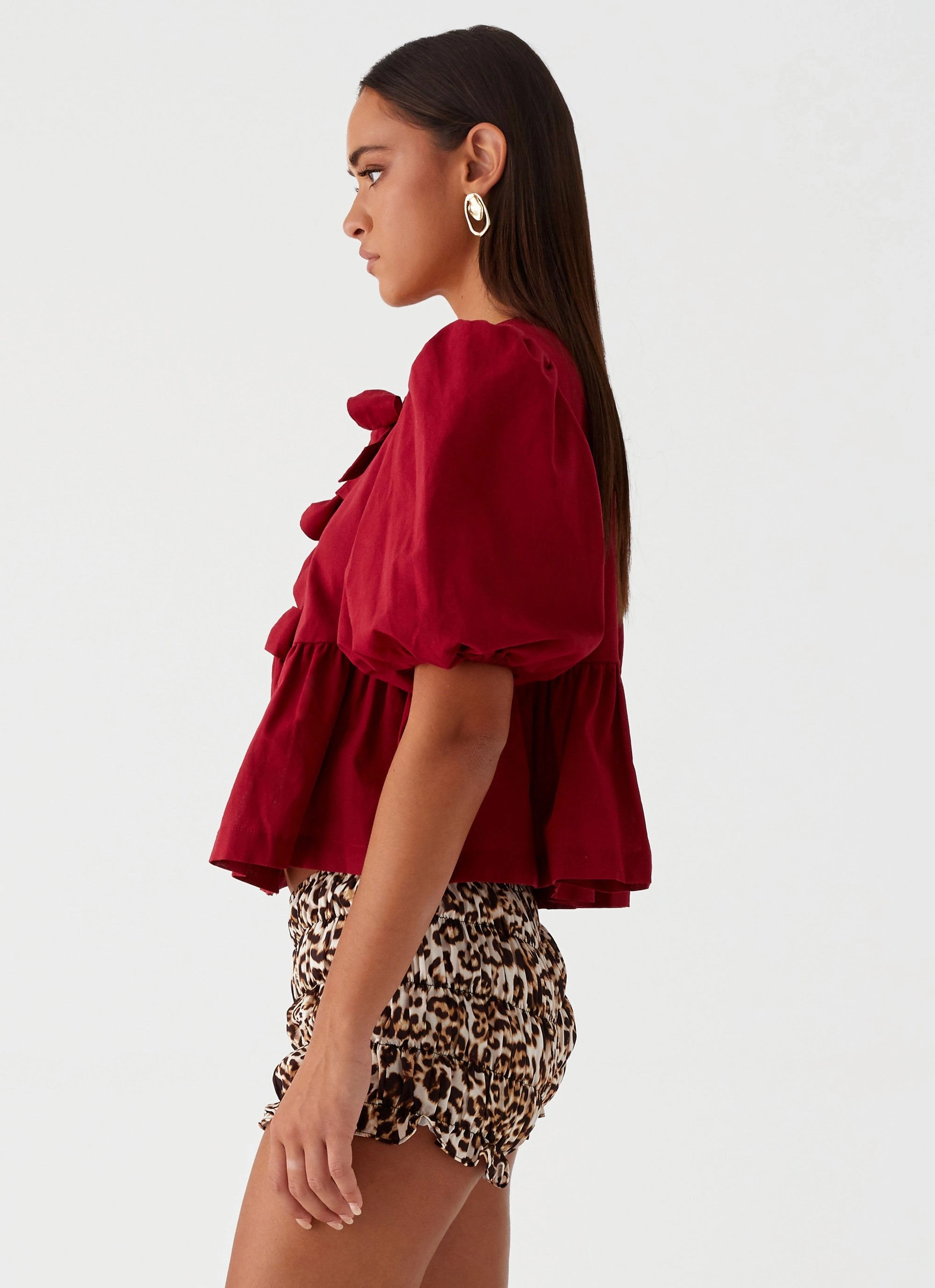 Wrinkle Resistant Western Wind Tie Top - Maroon