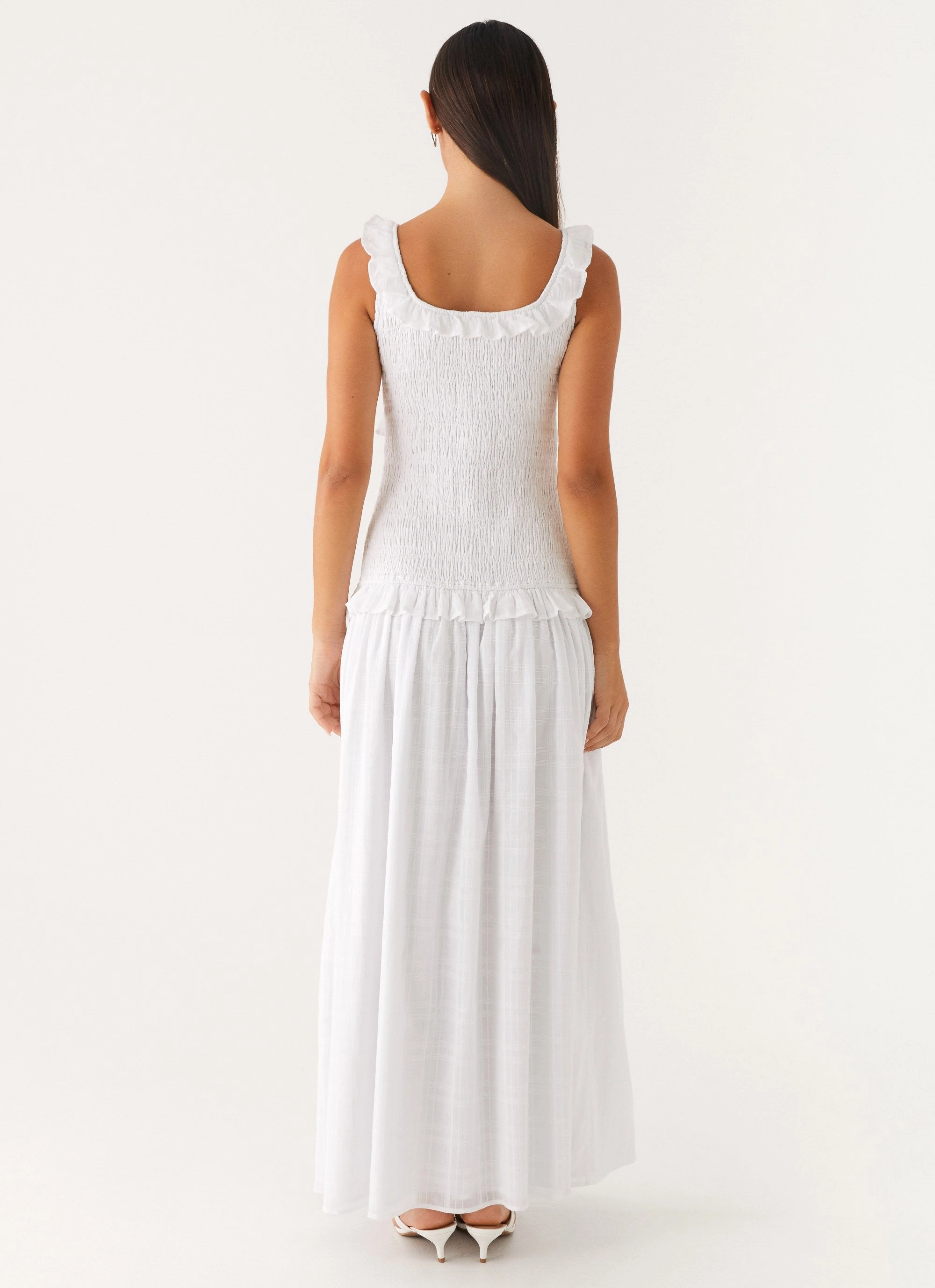 Whimsical Mood Gender Inclusive Westlyn Shirred Maxi Dress - White