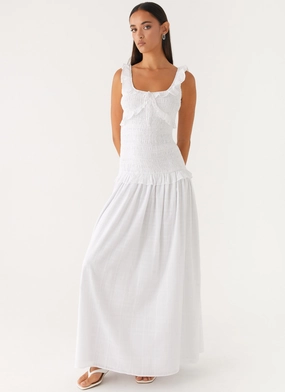 Westlyn Shirred Maxi Dress - White Shirred-Detail Lounge Fit