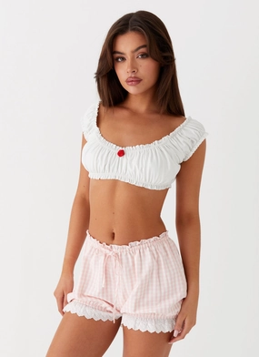 relaxed shape Weston Lace Trim Shorts - Pink Gingham