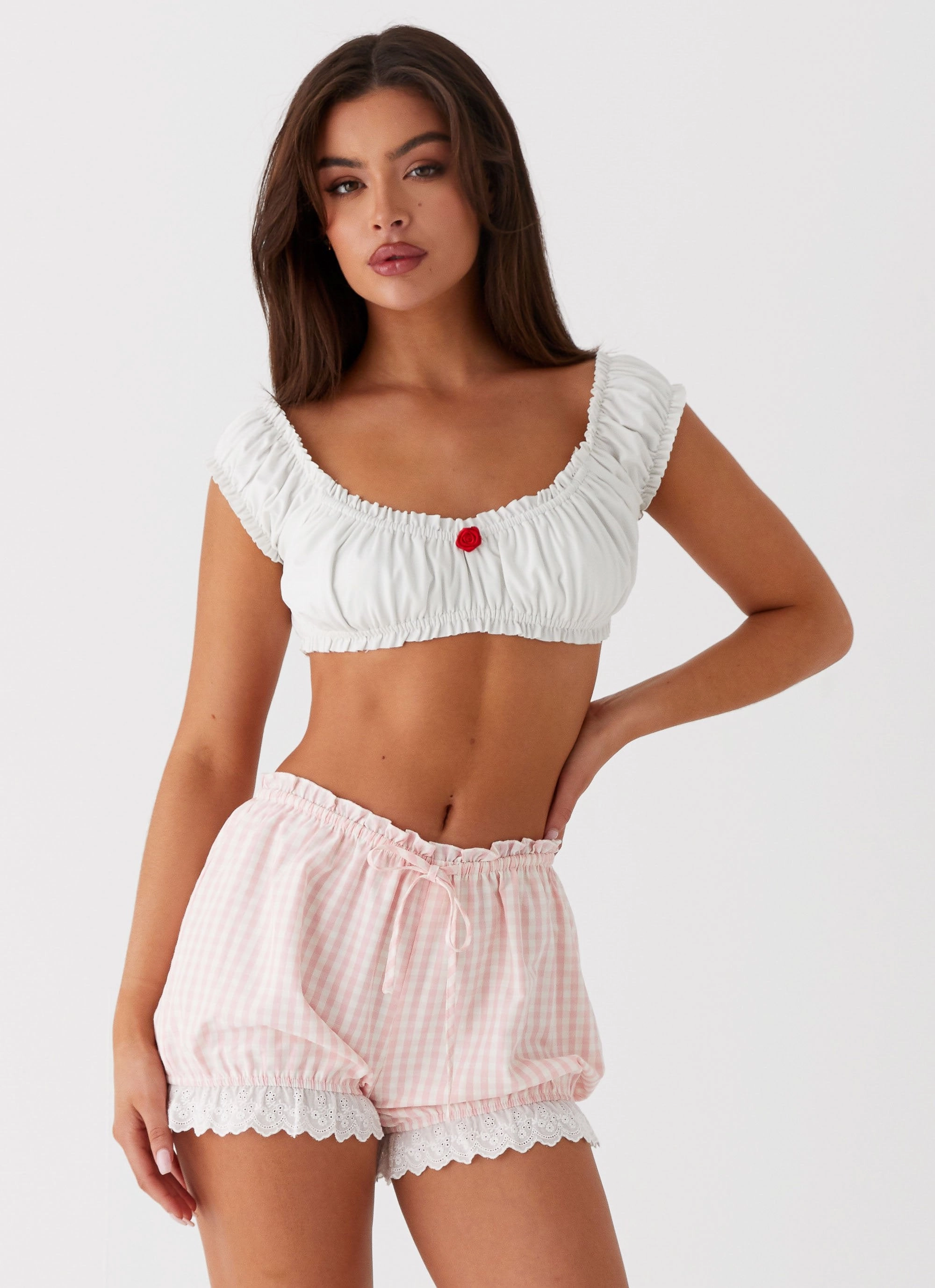 Timeless Design Weston Lace Trim Shorts - Pink Gingham