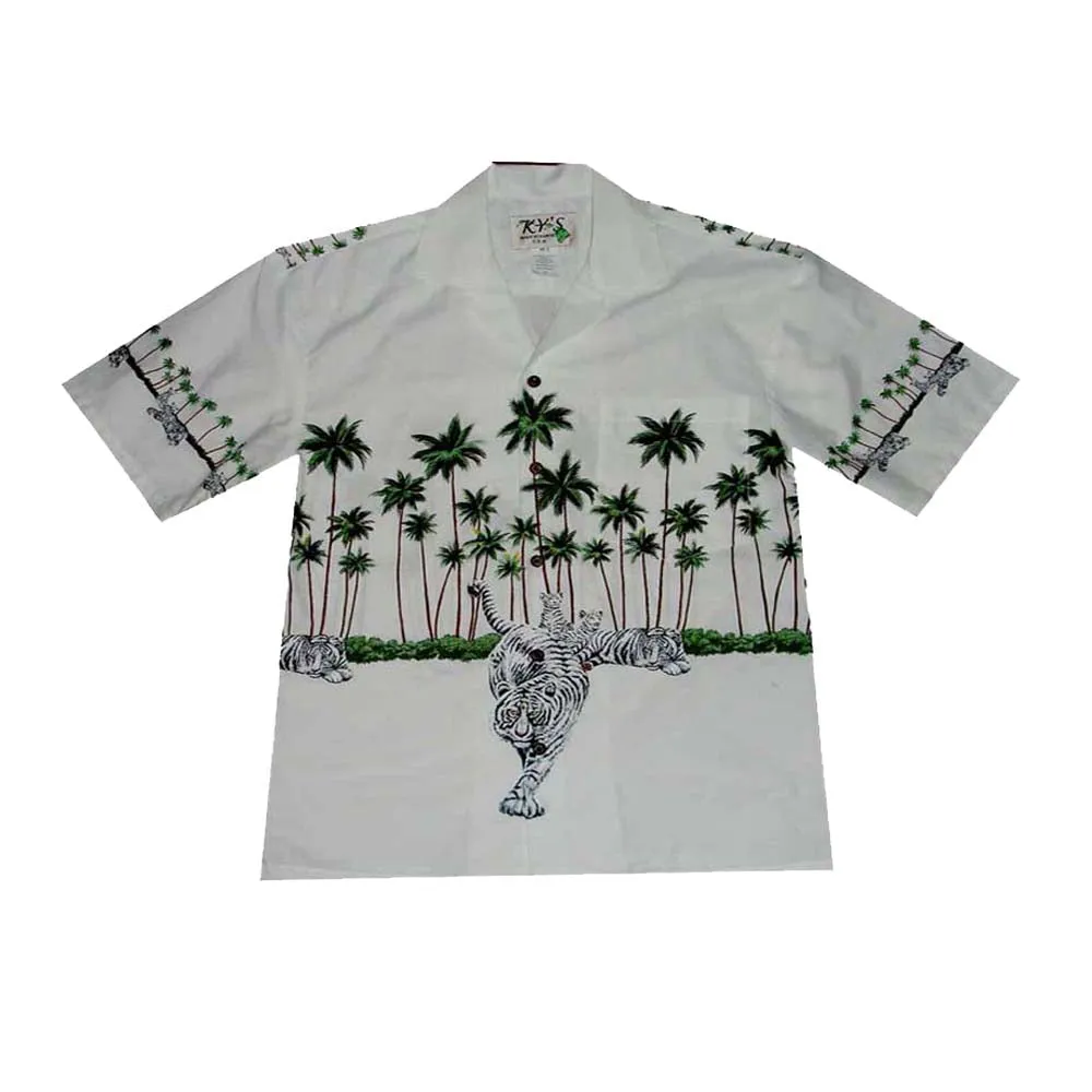White Tiger Cotton Aloha Shirt