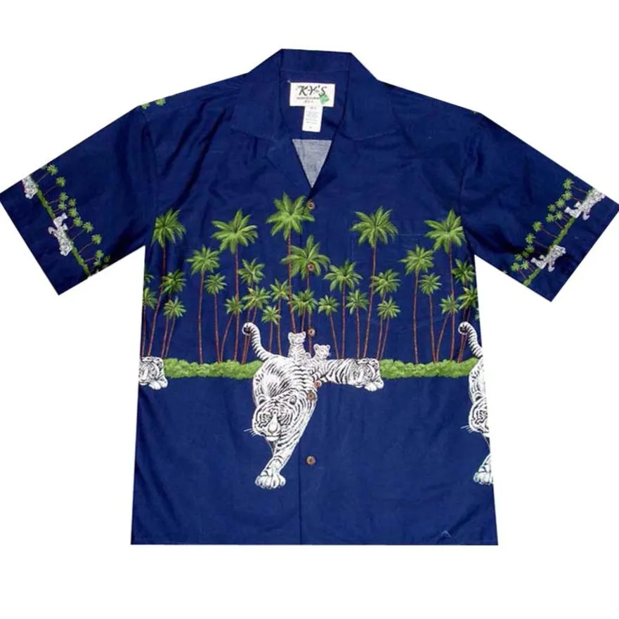 White Tiger Cotton Aloha Shirt