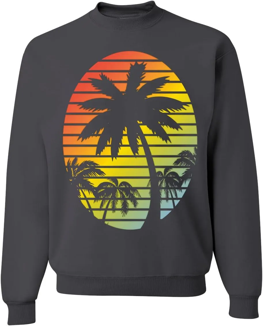 Wild Bobby Tropical Palm Trees Silhouettes with Sunset Pop Culture Unisex Crewneck Graphic Sweatshirt