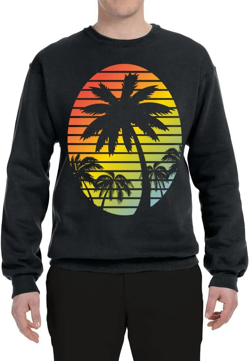 Wild Bobby Tropical Palm Trees Silhouettes with Sunset Pop Culture Unisex Crewneck Graphic Sweatshirt