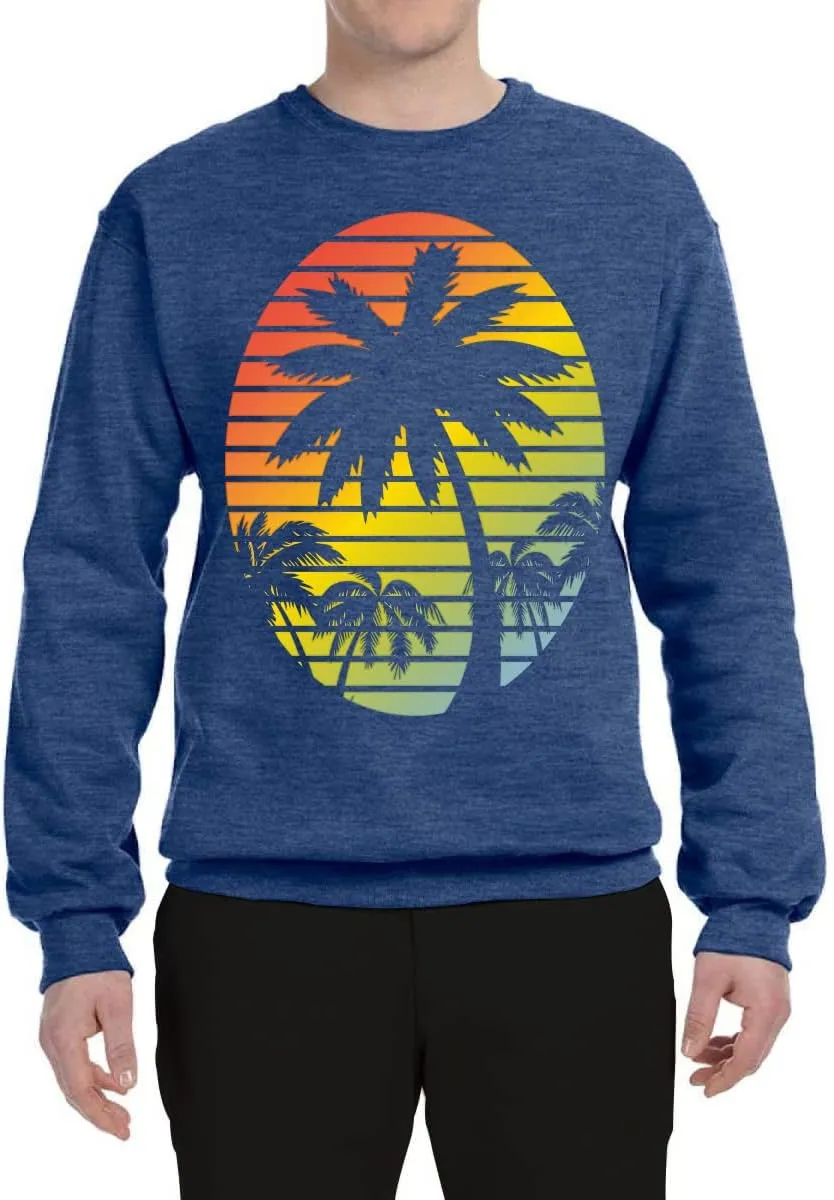 Wild Bobby Tropical Palm Trees Silhouettes with Sunset Pop Culture Unisex Crewneck Graphic Sweatshirt