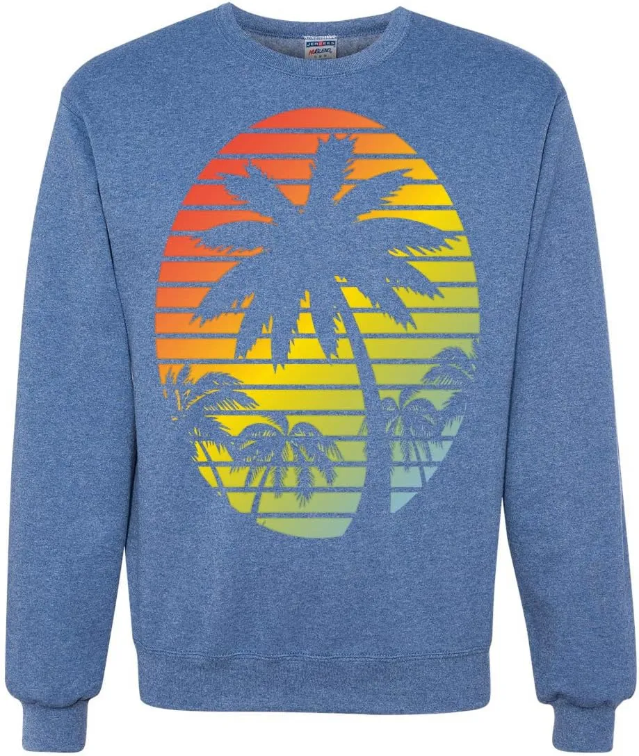 Wild Bobby Tropical Palm Trees Silhouettes with Sunset Pop Culture Unisex Crewneck Graphic Sweatshirt