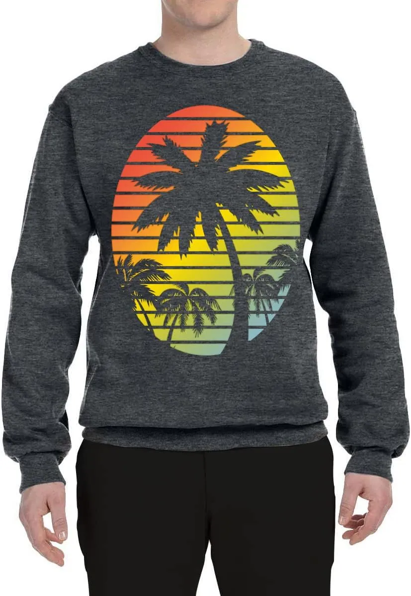 Wild Bobby Tropical Palm Trees Silhouettes with Sunset Pop Culture Unisex Crewneck Graphic Sweatshirt