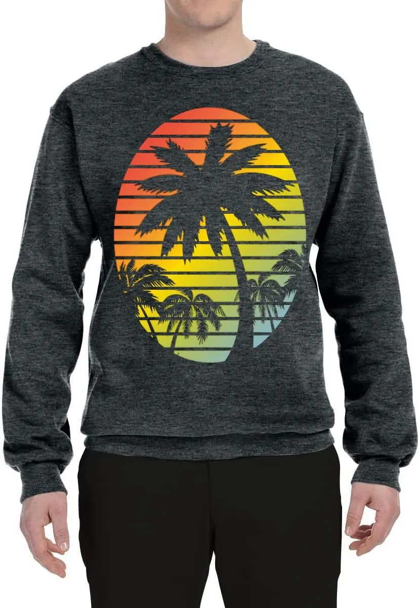 Wild Bobby Tropical Palm Trees Silhouettes with Sunset Pop Culture Unisex Crewneck Graphic Sweatshirt