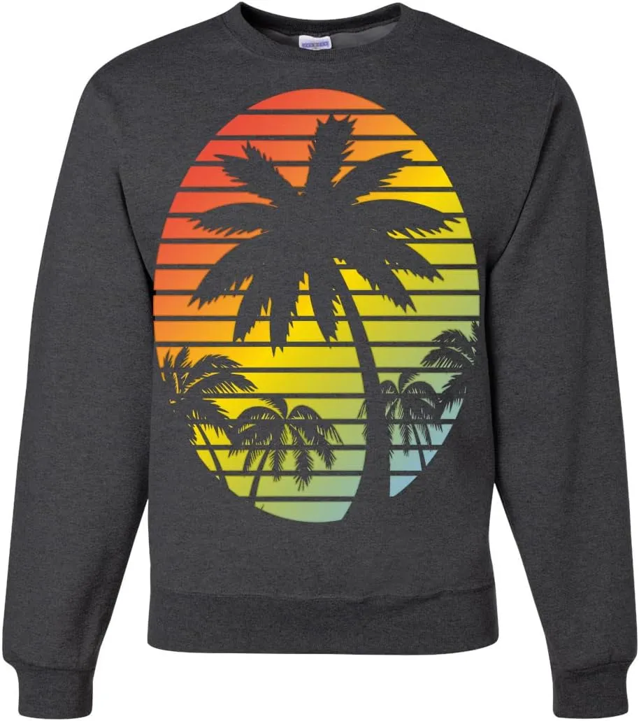 Wild Bobby Tropical Palm Trees Silhouettes with Sunset Pop Culture Unisex Crewneck Graphic Sweatshirt