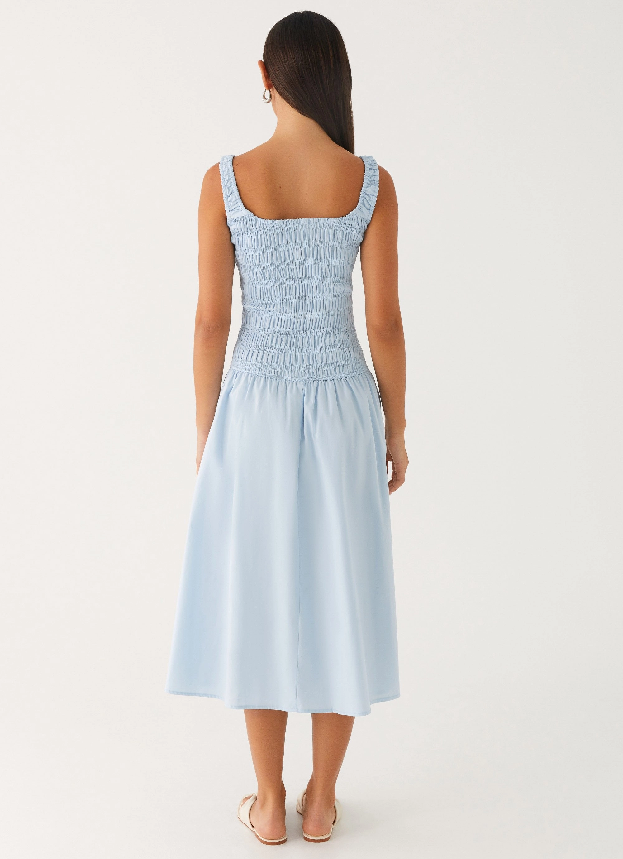 Wildflower Midi Dress - Blue Fitted Neat Sophisticated Fit