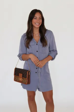 Workout Apparel Airflow Mesh Insert Wiley Utility Romper - Dusty Blue