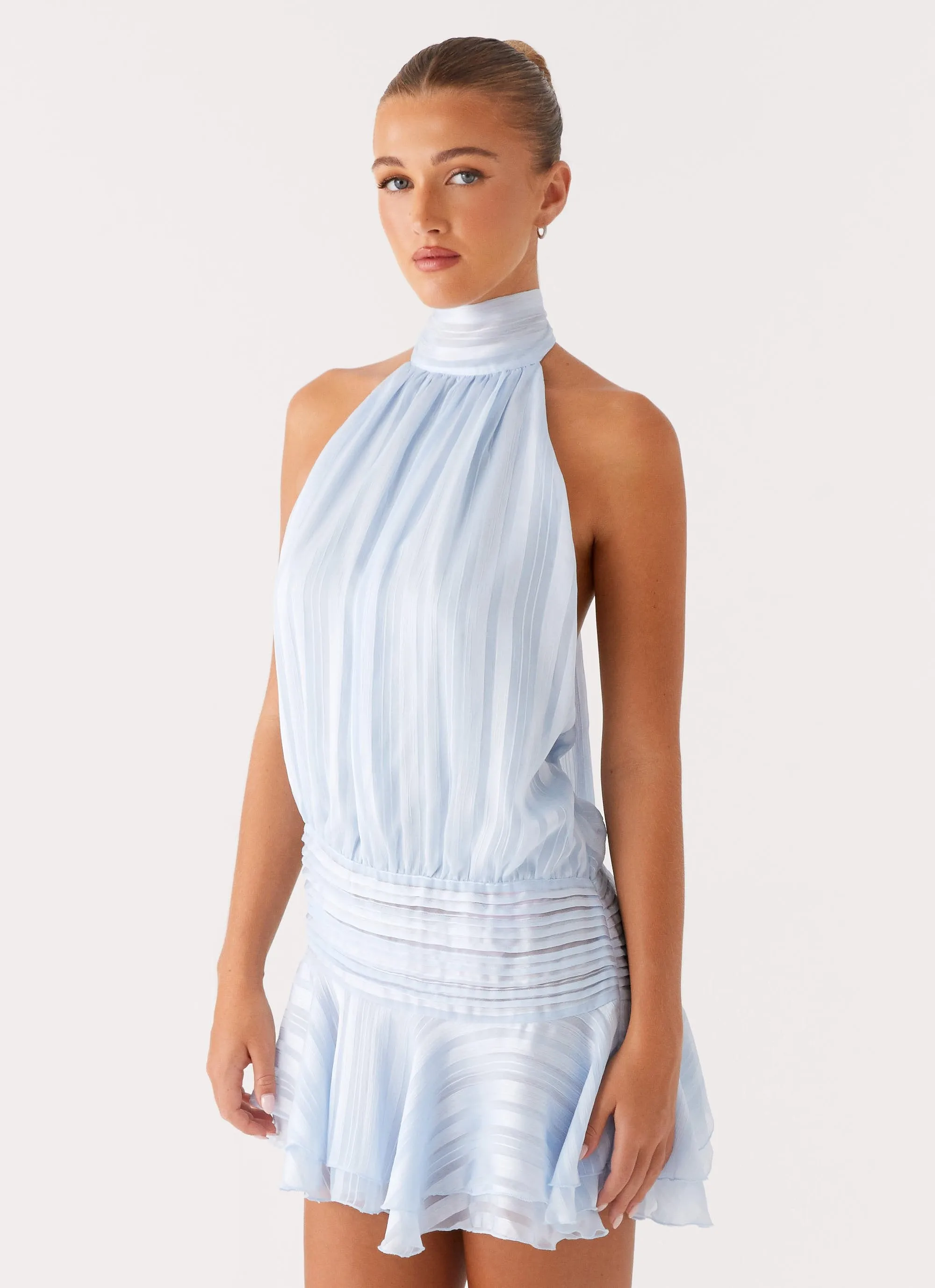 Willow Chiffon Mini Dress - Blue Formal Outfit