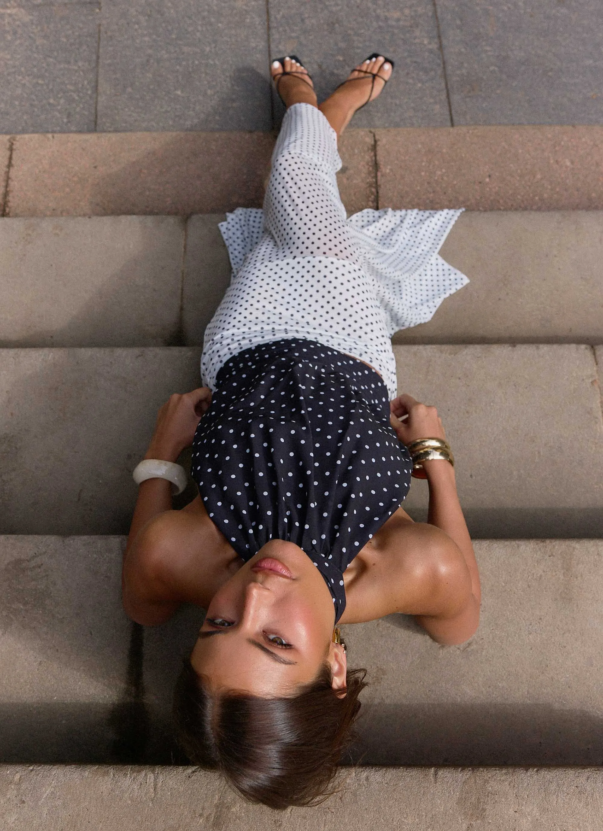 Willow Chiffon Top - Black Polkadot ButtonDownCollar