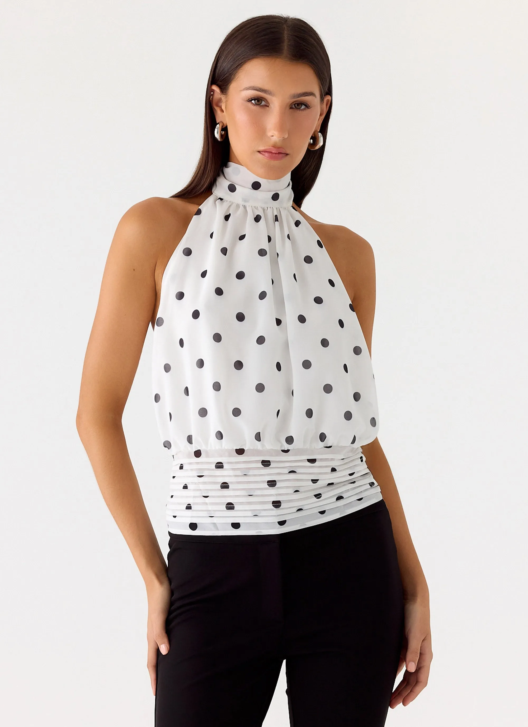 Sun Protection Fabric Willow Chiffon Top - White Polkadot