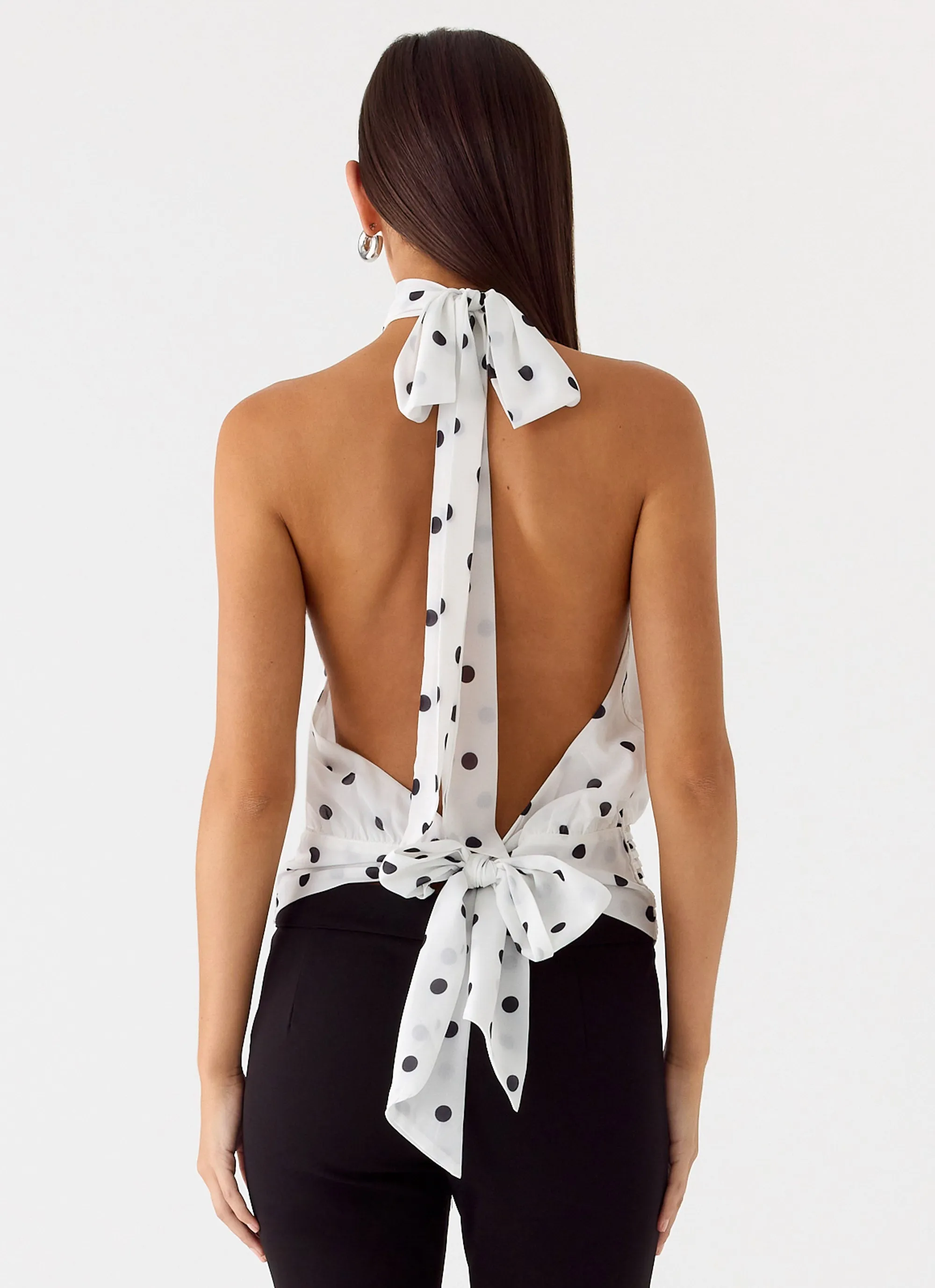 Layered Hemline QuickReleaseFastenings Willow Chiffon Top - White Polkadot