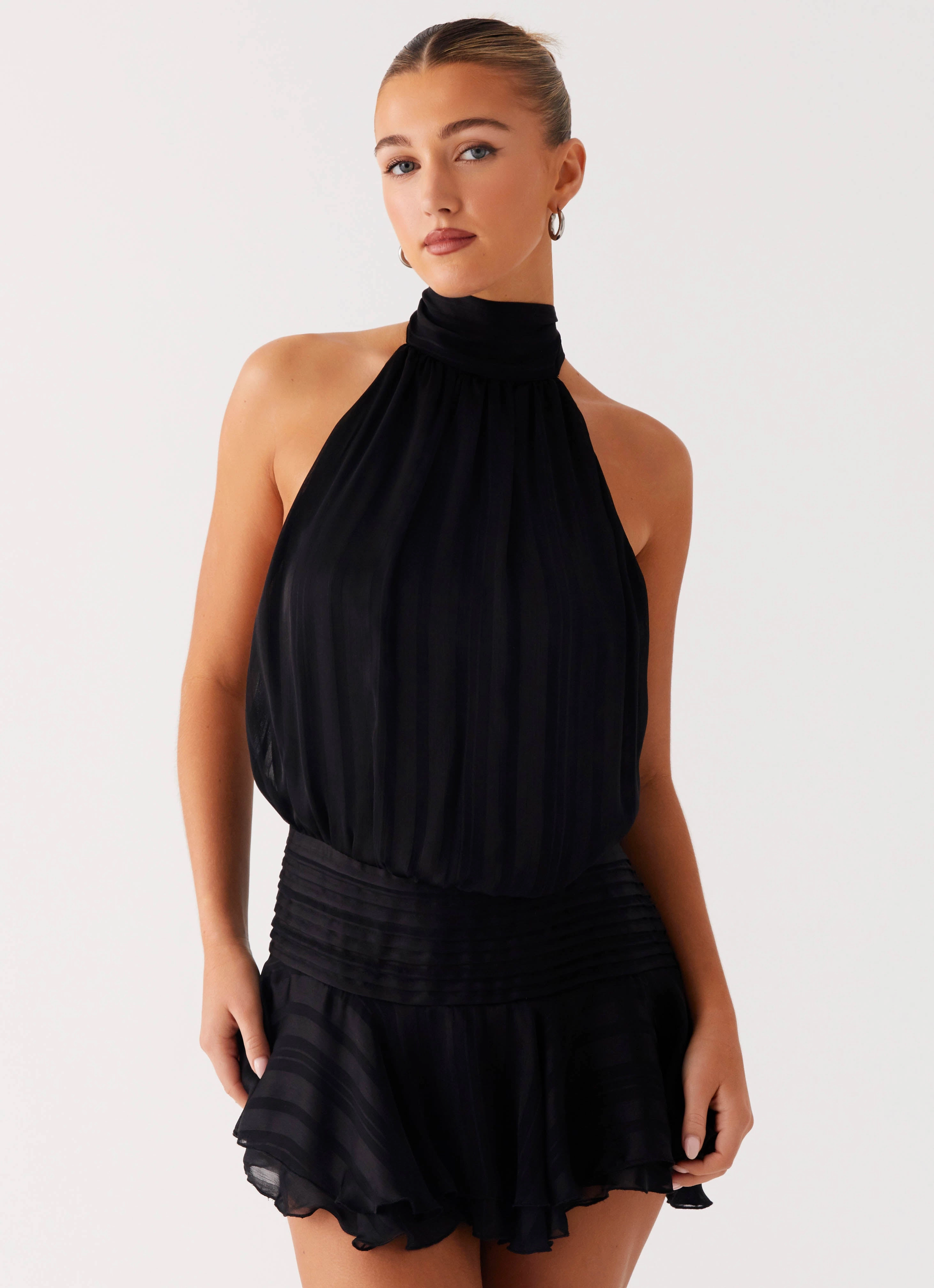 Willow Chiffon Mini Dress - Black Silky-Lining