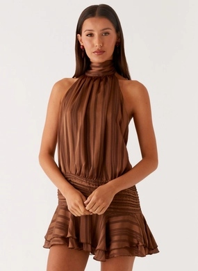 Trend Fit Sleek Flow Willow Chiffon Mini Dress - Chocolate