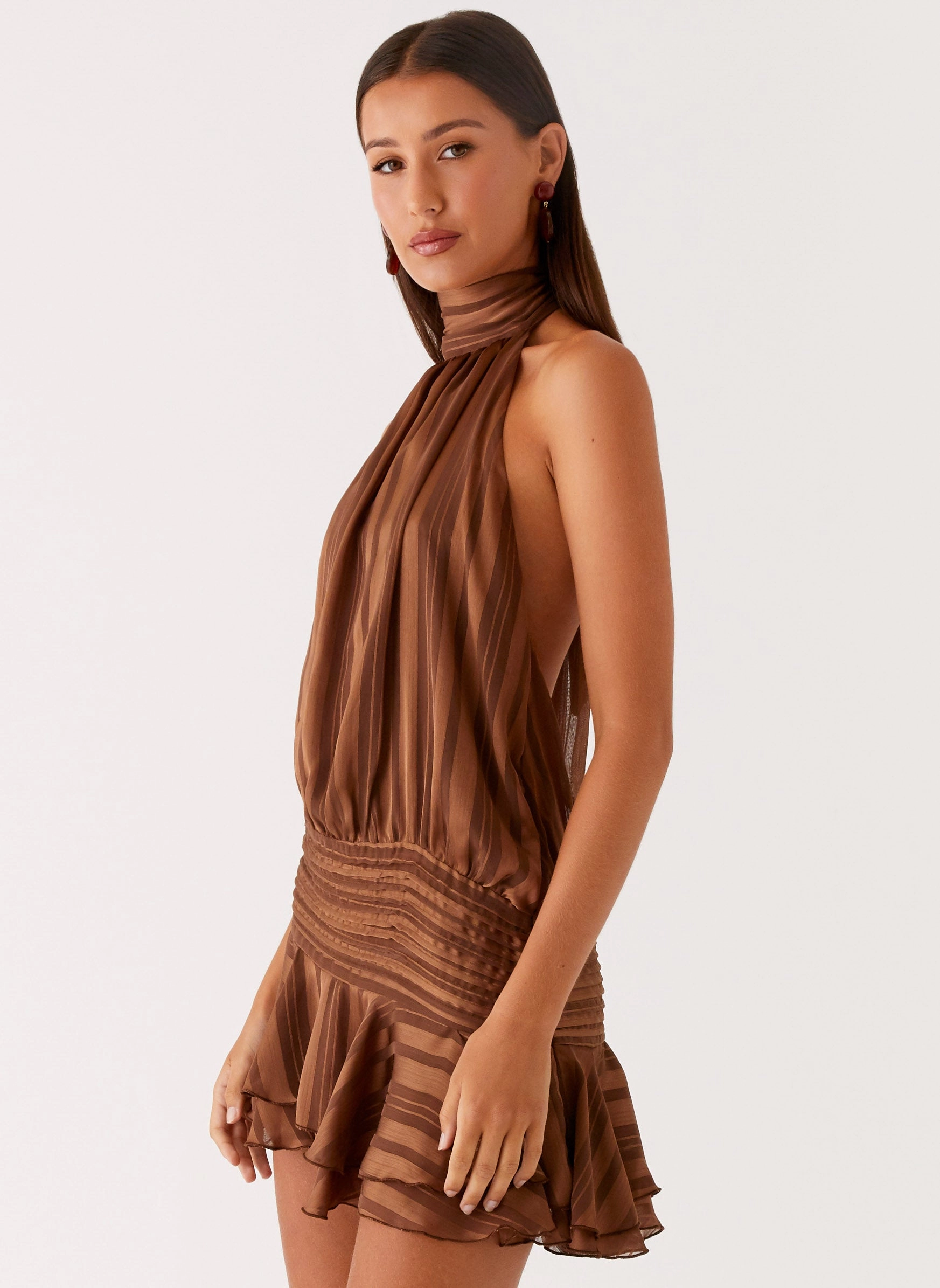 Willow Chiffon Mini Dress - Chocolate Perfectly Fit Look Flexible Cut