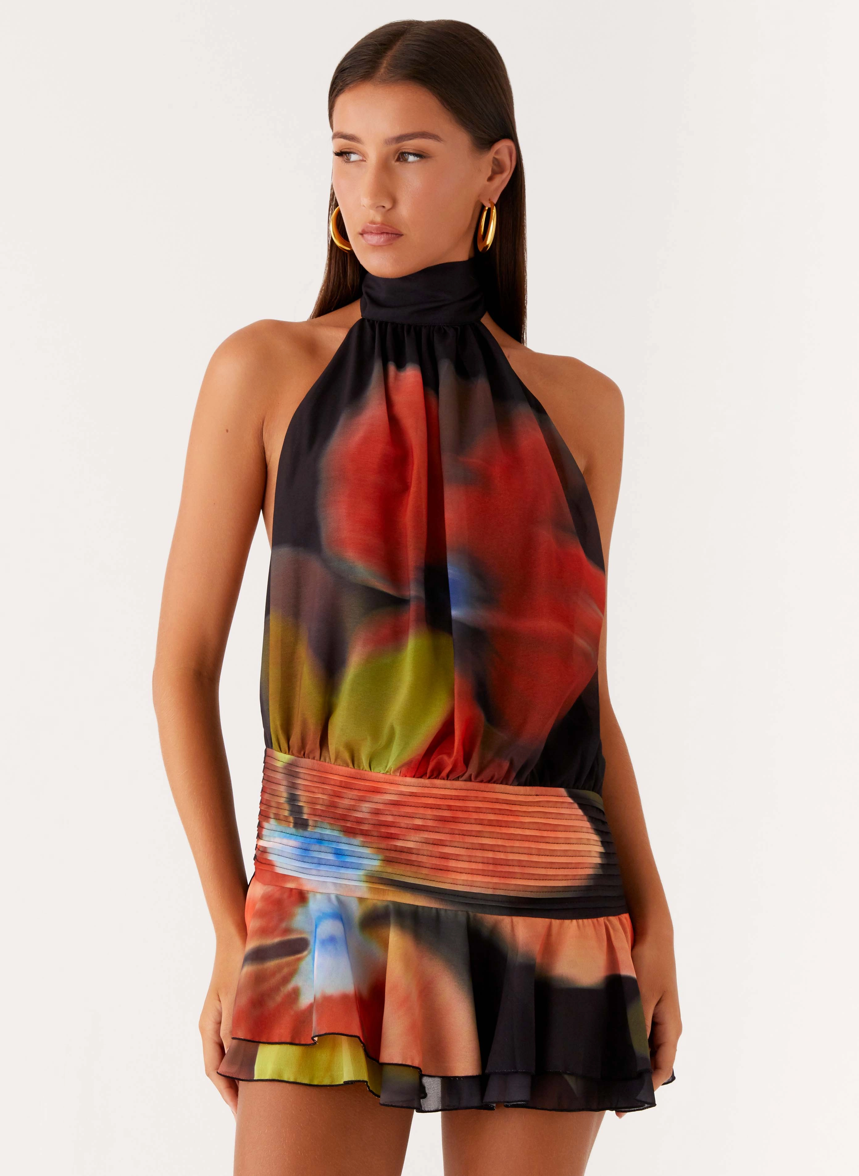 Comfortable Layering Willow Chiffon Mini Dress - Moody Floral