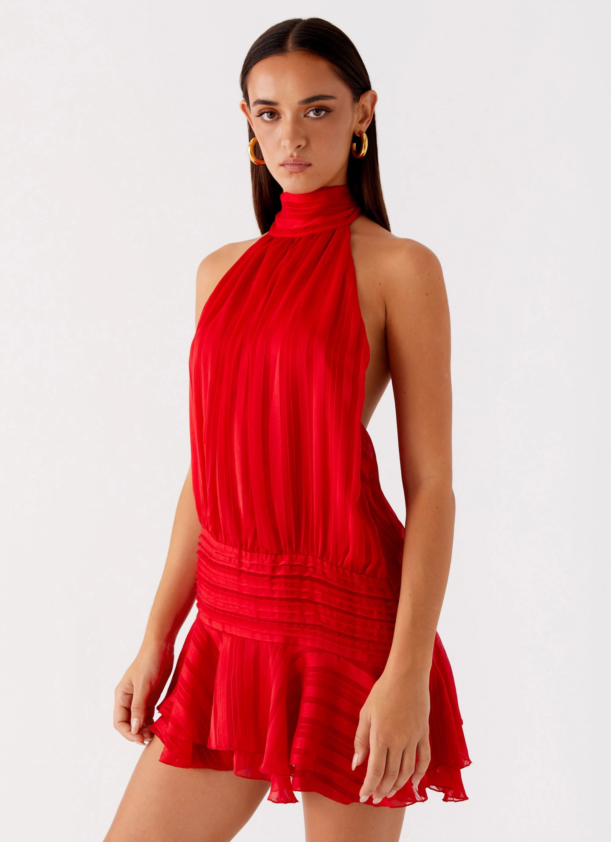 Smooth Outline Willow Chiffon Mini Dress - Red