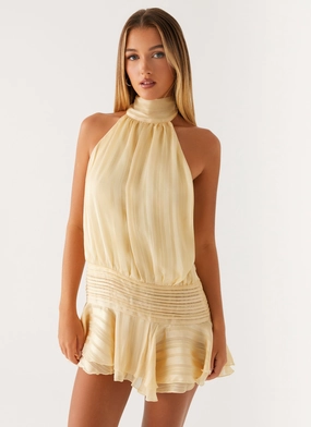 Cool Palette Cozy Mood Willow Chiffon Mini Dress - Yellow