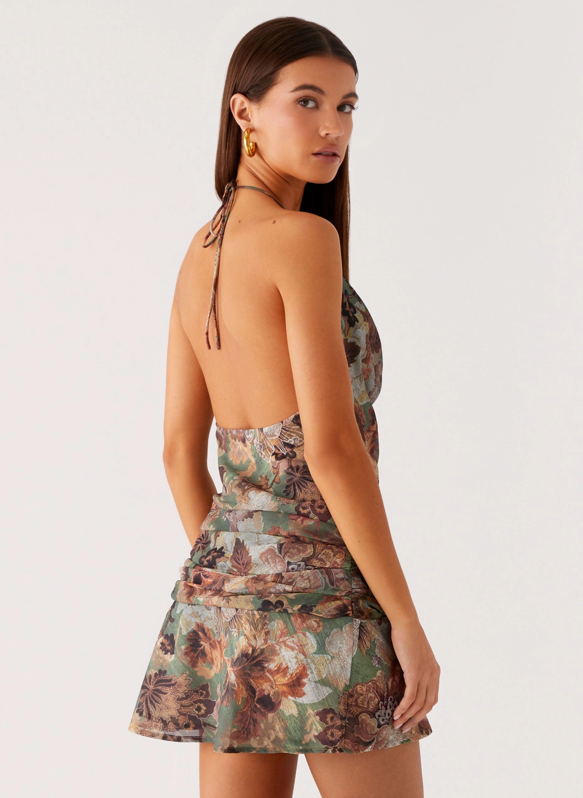 Effortless Wear Fitted Neat Wineweather Cowl Mini Dress - Vintage Blossom