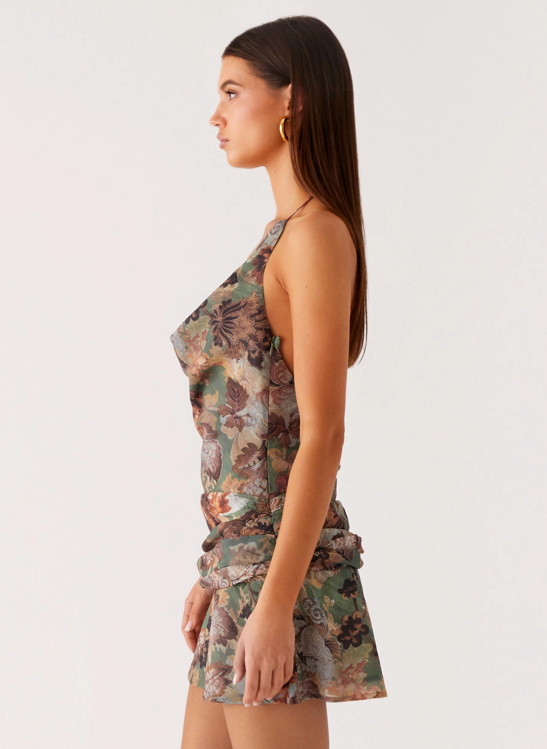 Wineweather Cowl Mini Dress - Vintage Blossom Versatile Wear