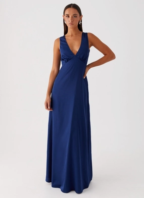 Fitted Mood Belt Waist Winnie Cowl Back Maxi Dress - Navy
