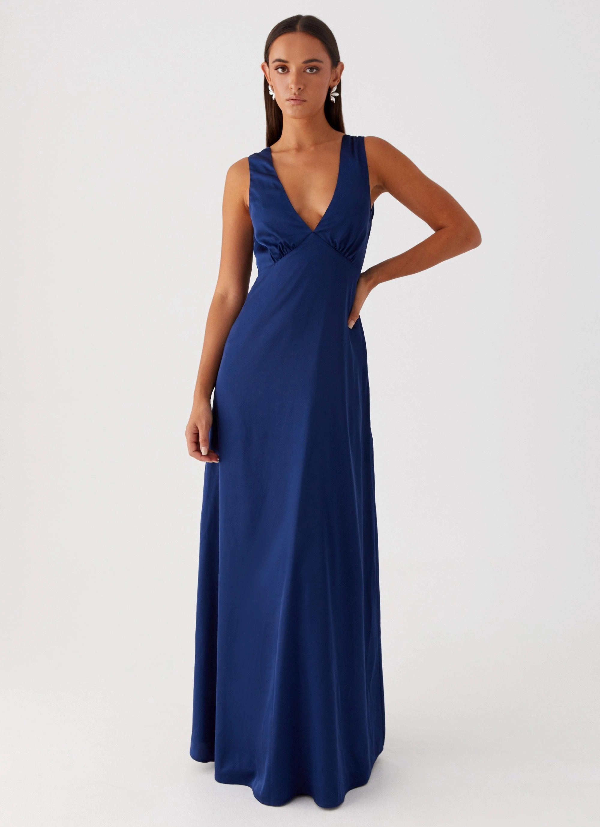 Fitted Mood Belt Waist Winnie Cowl Back Maxi Dress - Navy