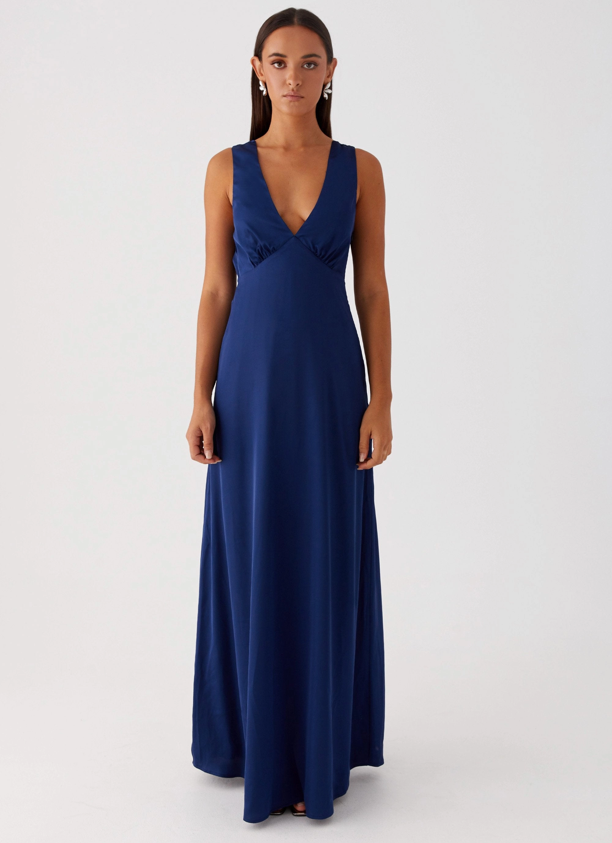 Winnie Cowl Back Maxi Dress - Navy Refined fit Retro Detail